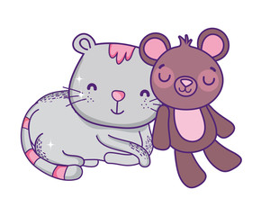 Obraz na płótnie Canvas cute toys kids gray cat and teddy bear