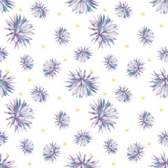 Cactus Blossom, Shallow Depth of Field. Adorable watercolor cute colorful illustration with background Seamless pattern Orchid Cactus Queen of the Night, Epiphyllum Oxypetalum.