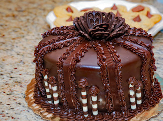 Chocolate cake and special cookies 