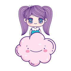 kids, cute little girl anime on cloud cartoon