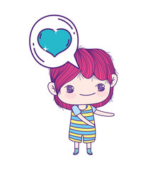 cute little boy cartoon speech bubble love heart
