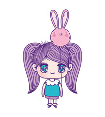 kids, cute little girl anime cartoon with balloon shaped rabbit
