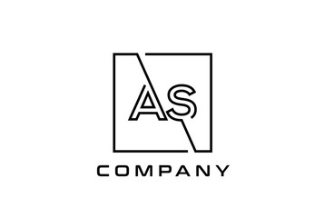 Black square initial letter AS line logo design vector graphic