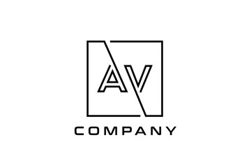 Black square initial letter AV line logo design vector graphic