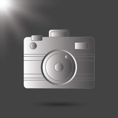 Camera icon, gray photo camera vector isolated. Black and white icon