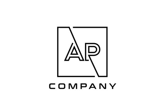 Black square initial letter AP line logo design vector graphic