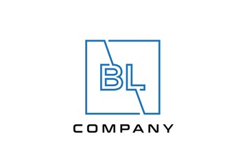 Blue square initial letter BL line logo design vector graphic