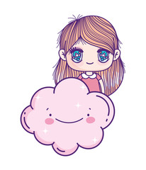 kids, cute little girl anime with cloud cartoon