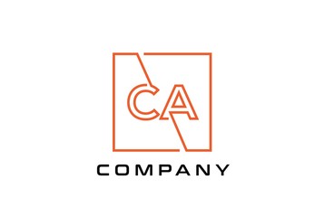 Orange square initial letter CA line logo design vector graphic