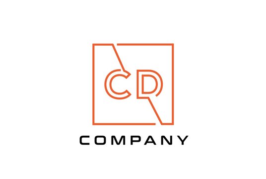 Orange square initial letter CD line logo design vector graphic