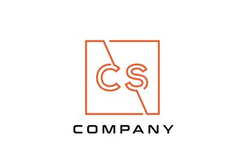 Orange square initial letter CS line logo design vector graphic