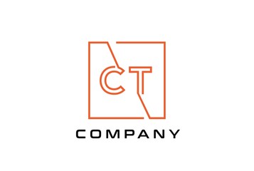 Orange square initial letter CT line logo design vector graphic