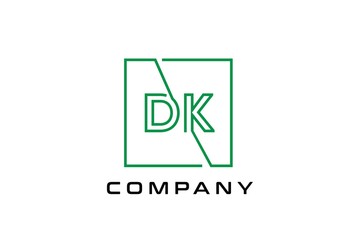 Green square initial letter DK line logo design vector graphic