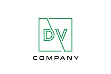 Green square initial letter DV line logo design vector graphic