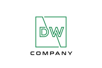 Green square initial letter DW line logo design vector graphic