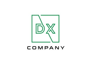 Green square initial letter DX line logo design vector graphic