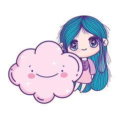 kids, cute little girl anime with cloud cartoon