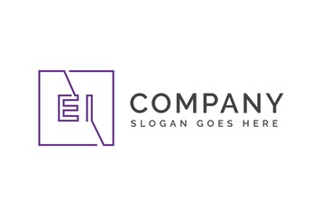Purple square initial letter EI line logo design vector graphic