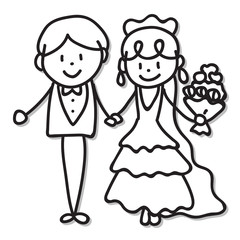hand drawing cartoon character couple in love wedding party for valentine day celebration