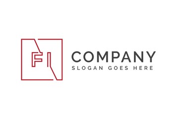 Red square initial letter FI line logo design vector graphic