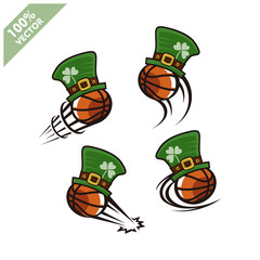 Basketball ball with Saint Patrick's Day hat theme set of 4 logo vector	