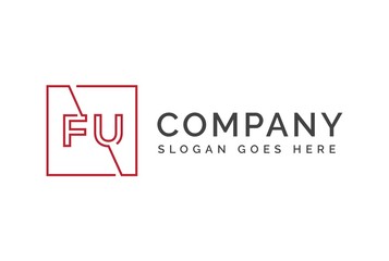 Red square initial letter FU line logo design vector graphic