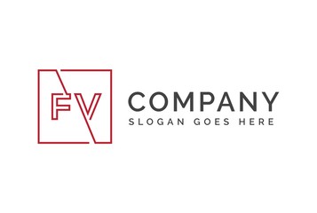Red square initial letter FV line logo design vector graphic