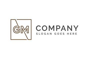 Brown square initial letter GM line logo design vector graphic
