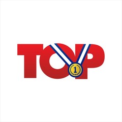 top logo design vector icon the word of TOP and champions medal symbol