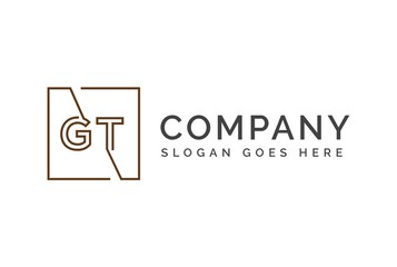 Brown square initial letter GT line logo design vector graphic