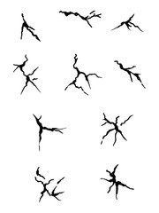 hand drawn cracked wall, ground, glass, egg. doodle break set. vector illustration