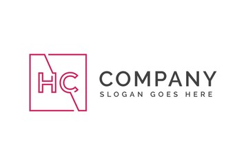 Pink square initial letter HC line logo design vector graphic