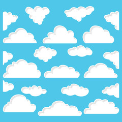 doodle Set of Cloud Icons in trendy flat design style. isolated on blue background. vector illustration