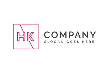 Pink square initial letter HK line logo design vector graphic