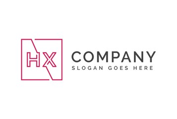 Pink square initial letter HX line logo design vector graphic