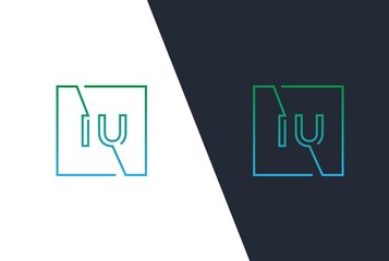 Green blue gradient square initial letter IU line logo design vector graphic