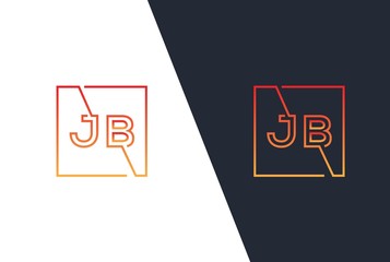 Red yellow gradient square initial letter JB line logo design vector graphic