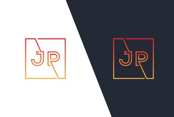 Red yellow gradient square initial letter JP line logo design vector graphic