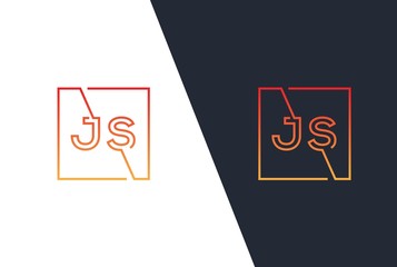 Red yellow gradient square initial letter JS line logo design vector graphic