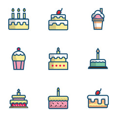 cake and dessert icon set vector illustration flat design