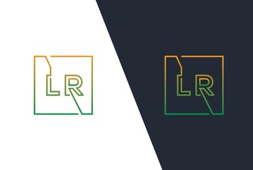 Yellow green gradient square initial letter LR line logo design vector graphic