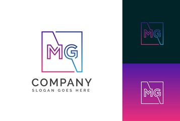 Purple blue gradient square initial letter MG line logo design vector graphic