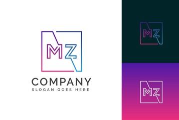 Purple blue gradient square initial letter MZ line logo design vector graphic