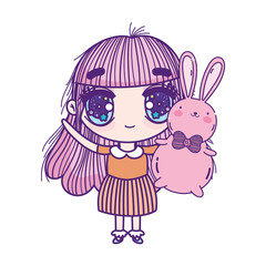kids, cute little girl anime cartoon bunny