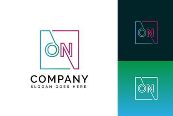 Blue green pink gradient square initial letter ON line logo design vector graphic