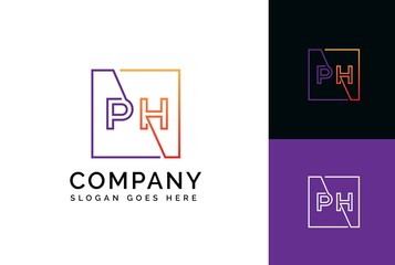 Purple orange gradient square initial letter PH line logo design vector graphic