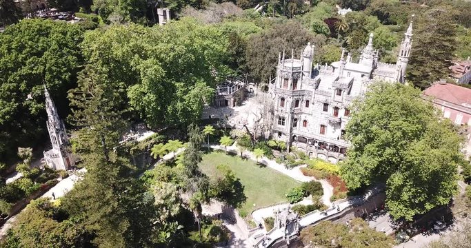 Sintra, Portugal &mdash; April 21, 2019: Famous Portuguese landmark Regaleira Palace in historic center of Sintra