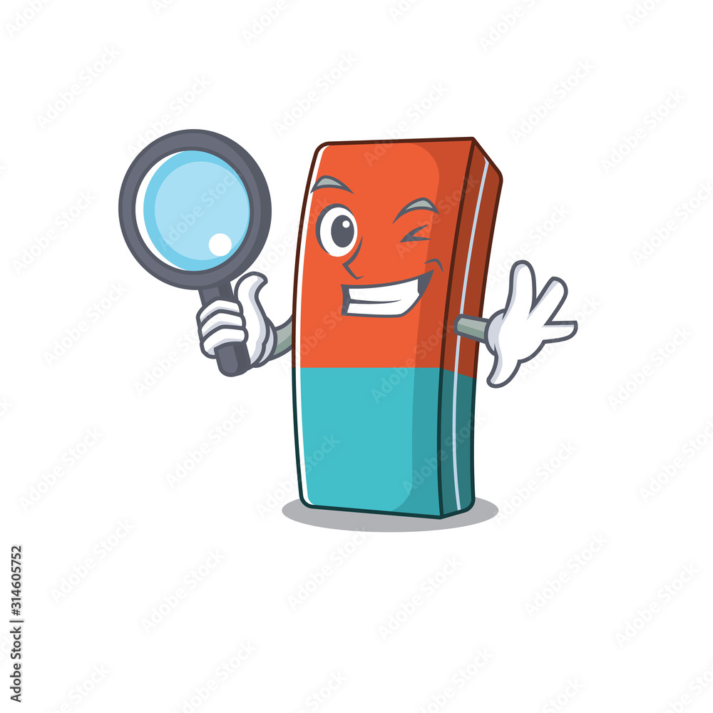 Sticker Cool and Smart eraser Detective cartoon mascot style