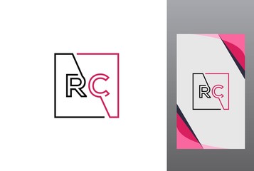 Pink black square initial letter RC line logo design vector graphic