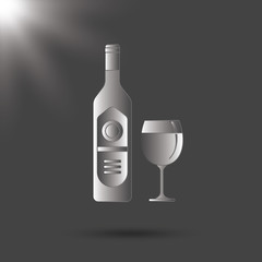 Wine glass and background on blue. Black and white icon